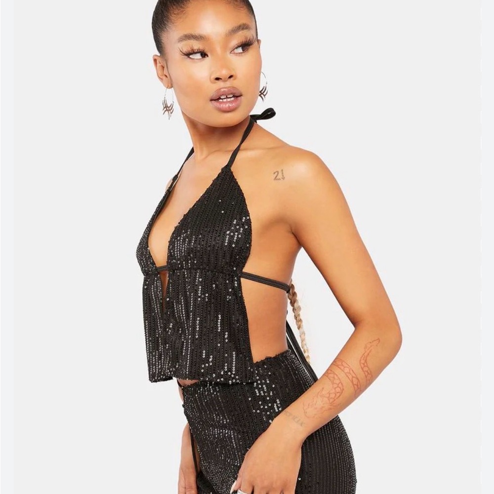 Black Sequin Halter Top ONLY